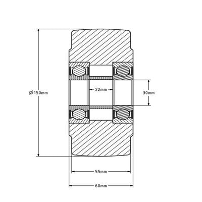 Gietnylon wiel 150 mm - kogellager - 2500 kg