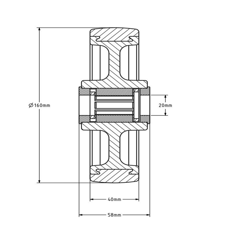 Rvs wiel 160 mm - rollager asgat 20 mm - 200 kg
