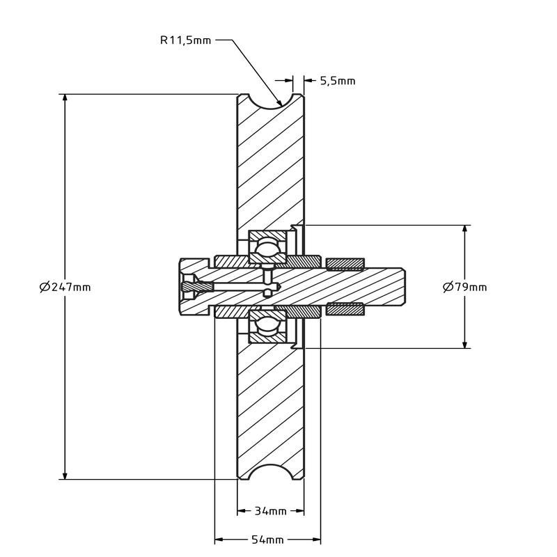 Groefwiel 250 mm met U groef - 800 kg
