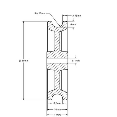 Kabelschijf 80 mm met U groef - 22 kg