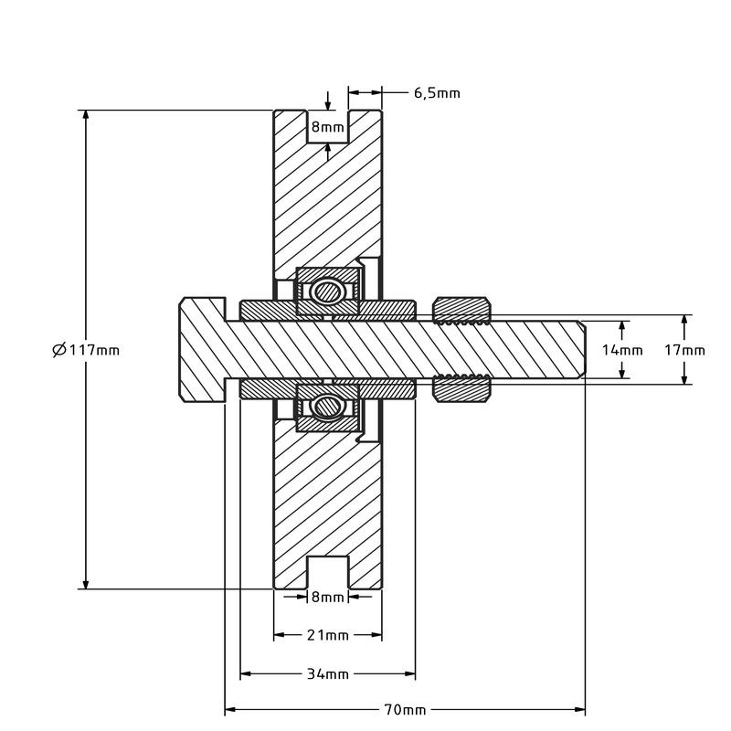 Groefwiel 120 mm met vierkante groef - 240 kg