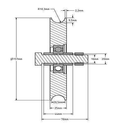 Rvs groefwiel 160 mm met U groef - 290 kg