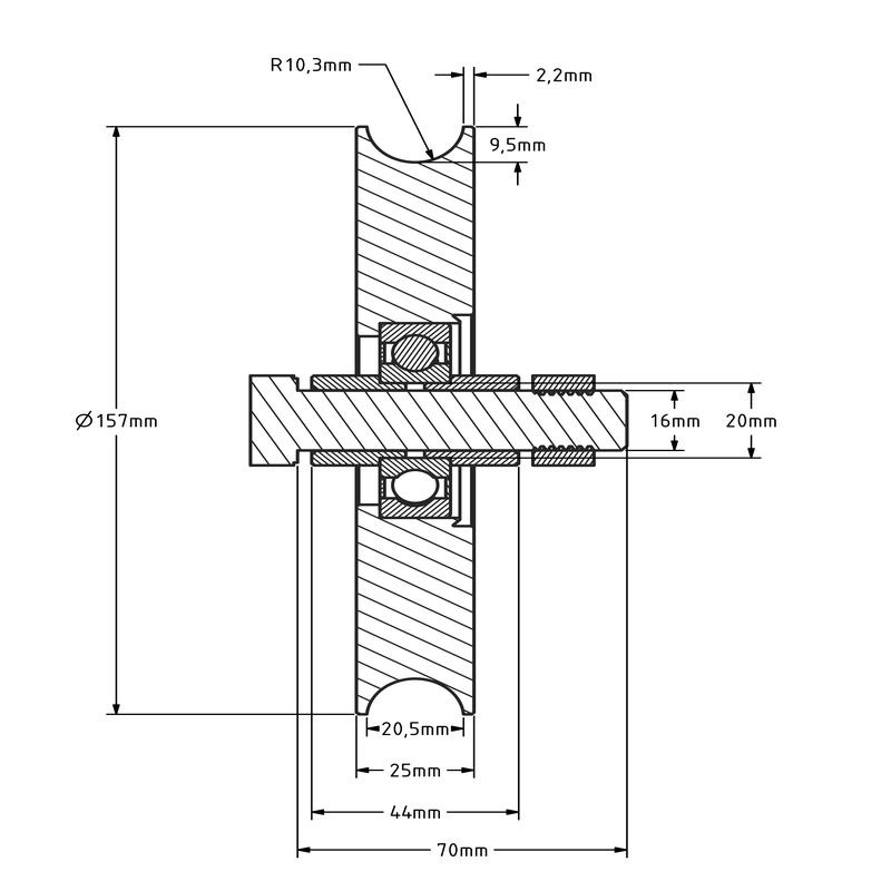 Rvs groefwiel 160 mm met U groef - 290 kg