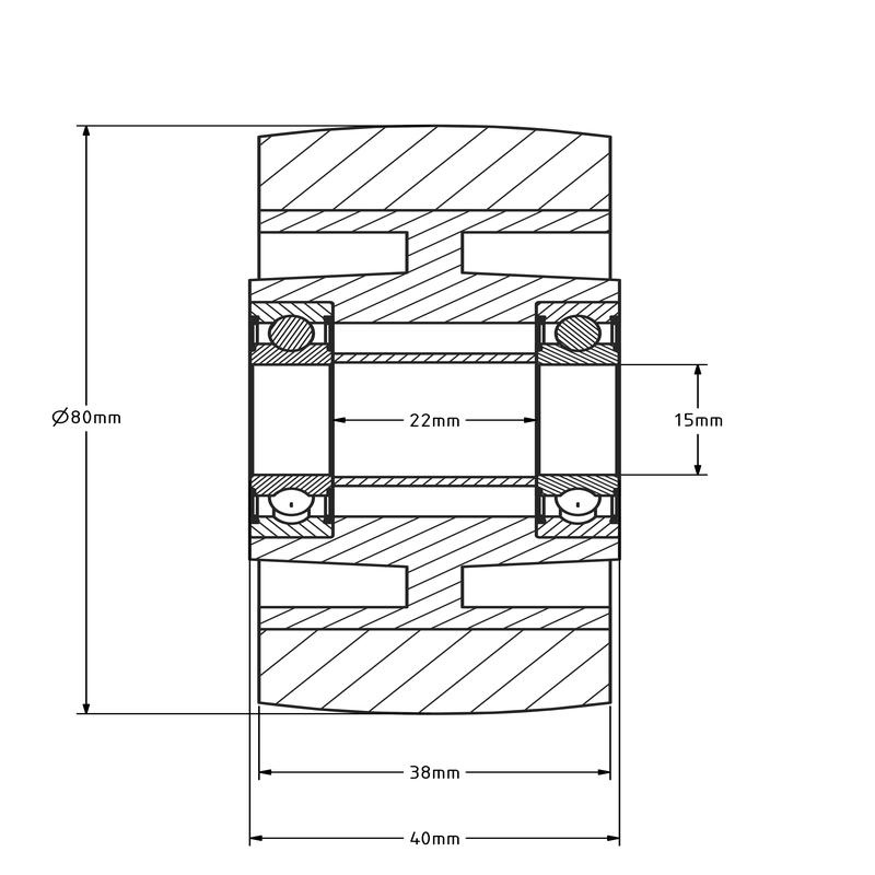 PU wiel 80 mm - kogellager asgat 15 mm - 250 kg