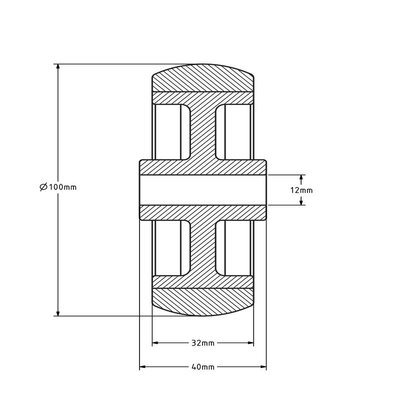 Rubber wiel 100 mm - asgat 12 mm - 100 kg