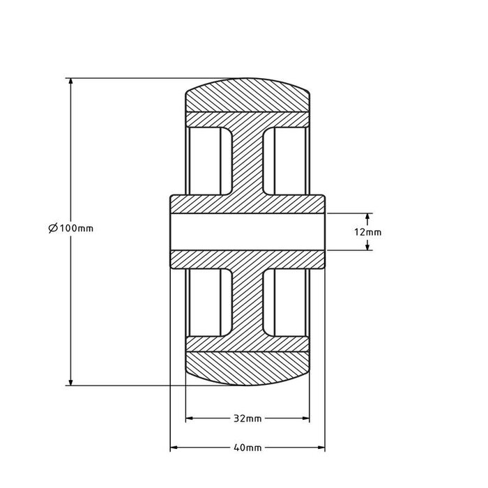 Rubber wiel 100 mm - asgat 12 mm - 100 kg