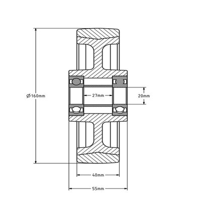Rvs wiel 160 mm - zacht PU - kogellager - 450 kg