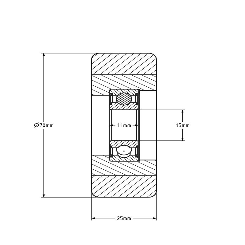 Geleiderol 70x25 mm - Vulkollan - 160 kg