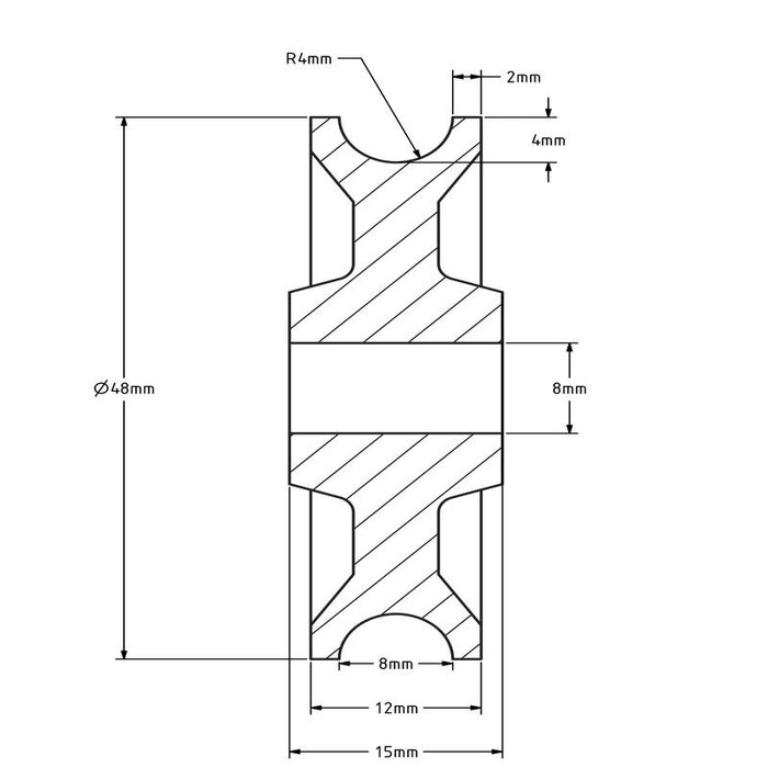 Kunststof kabelschijf 48 mm met U groef - 45 kg