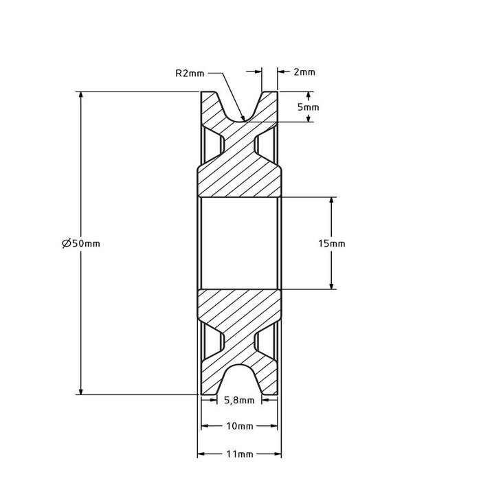 Kunststof kabelschijf 50 mm met U groef - 35 kg