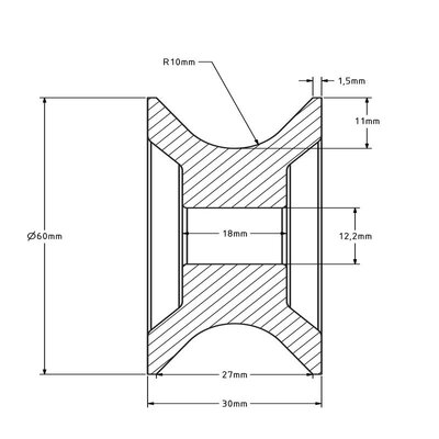 Kunststof kabelschijf 60 mm met U groef - 90 kg