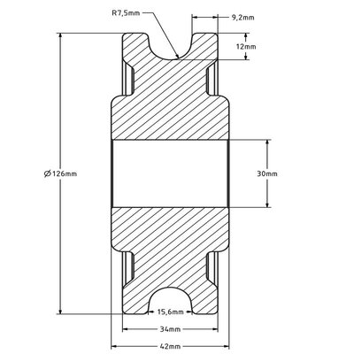 Kunststof kabelschijf 125 mm met U groef - 500 kg