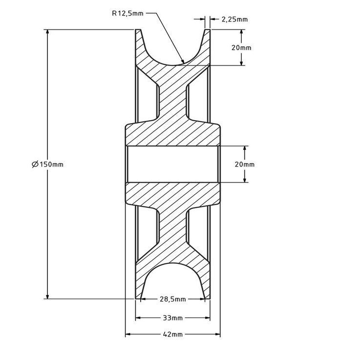 Kunststof kabelschijf 150 mm met U groef - 410 kg