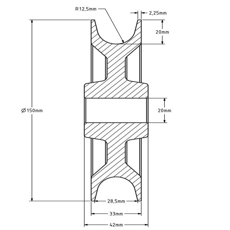 Kunststof kabelschijf 150 mm met U groef - 410 kg