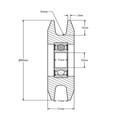 Kunststof kabelschijf 80 mm met U groef - 245 kg