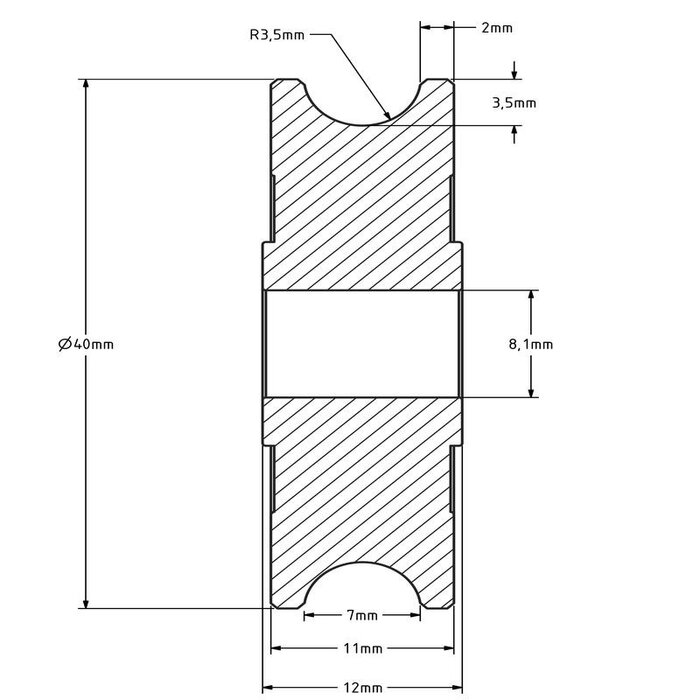 Kabelschijf 40 mm met U groef - 85 kg