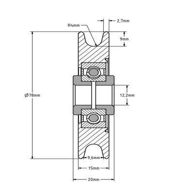 Kabelschijf 78 mm met U groef - 200 kg