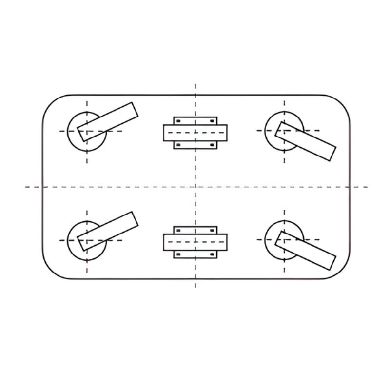 2 bokwielen / 4 zwenkwielen