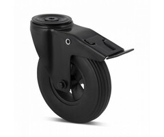 Zwart geschuimd PU zwenkwiel met rem 200 mm - 100 kg
