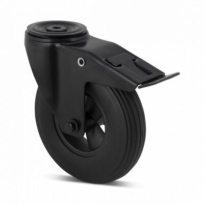 Zwart geschuimd PU zwenkwiel met rem 200 mm - 100 kg
