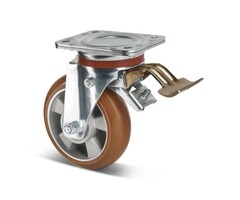 Gebolleerd PU zwenkwiel met rem 160 mm - 510 kg