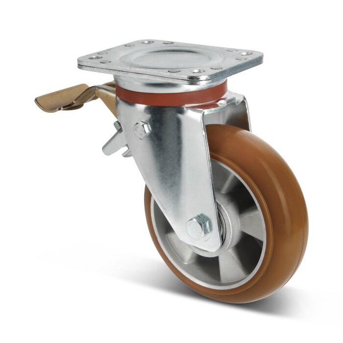 Gebolleerd PU zwenkwiel met rem 200 mm - 600 kg