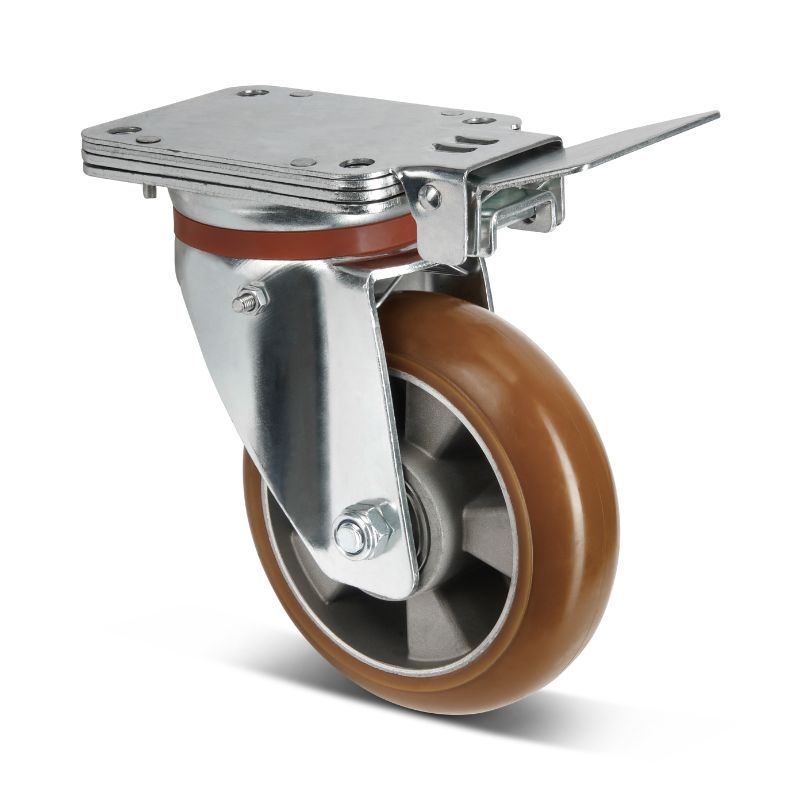 Gebolleerd PU zwenkwiel met vaste rem 160 mm - 510 kg
