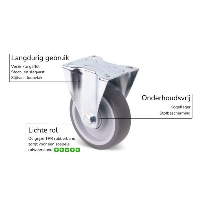 Rubber bokwiel 100 mm - kogellager - 100 kg