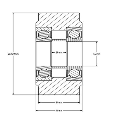 Stalen zwaarlast wiel 200x80 mm - 10.000 kg