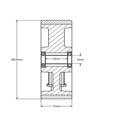 PU wiel 400 mm - kogellager asgat 40 mm - 4600 kg