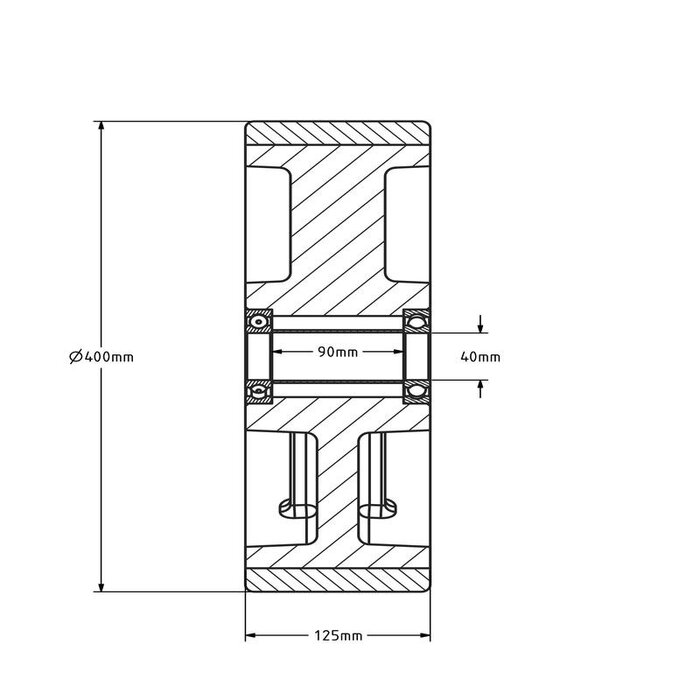PU wiel 400 mm - kogellager asgat 40 mm - 4600 kg