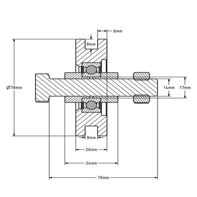 Groefwiel 80 mm met vierkante groef - 200 kg
