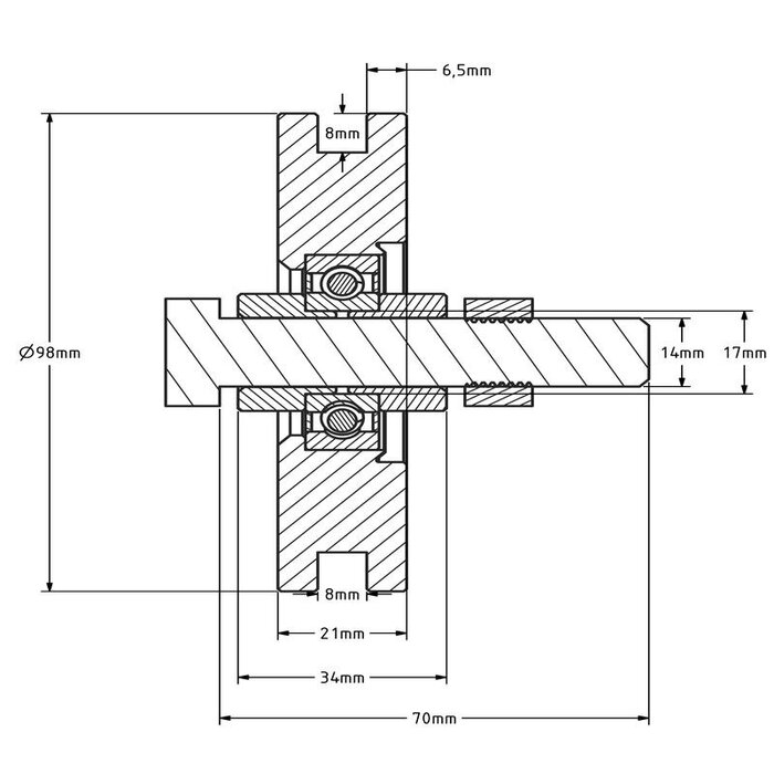 Groefwiel 100 mm met vierkante groef - 220 kg