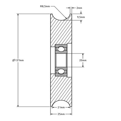 Groefwiel 140 mm met U groef - 270 kg
