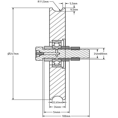 Groefwiel 250 mm met U groef - 800 kg