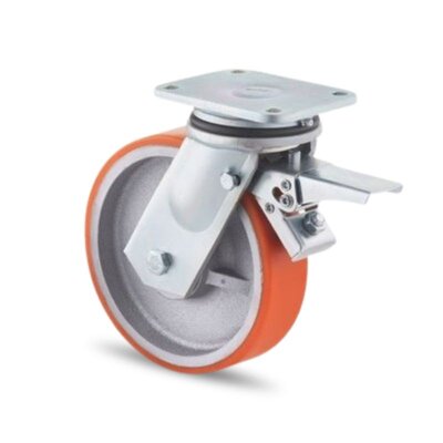 PU zwenkwiel met rem 300 mm - kogellager - 2100 kg