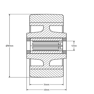 PU wiel 80 mm - rollager asgat 12 mm - 130 kg
