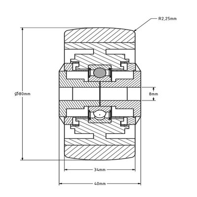 PU wiel 80 mm - kogellager 8 mm - 120 kg