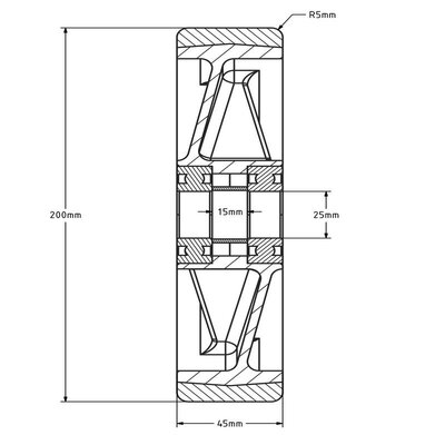 PU wiel 200 mm - kogellager asgat 25 mm - 1000 kg