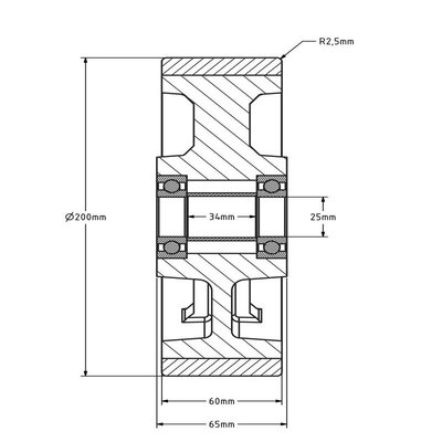 PU wiel 200 mm - kogellager asgat 25 mm - 1200 kg