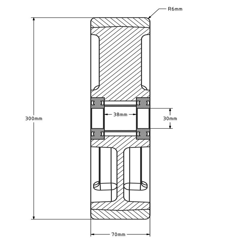 PU wiel 300 mm - kogellager asgat 30 mm - 2200 kg