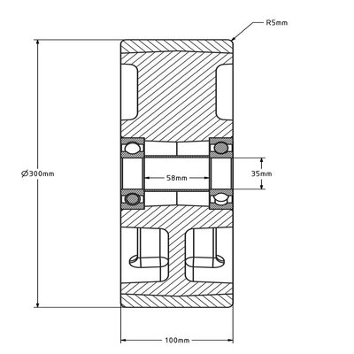 PU wiel 300 mm - kogellager asgat 35 mm - 2800 kg