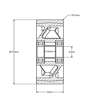 PU wiel 150 mm - kogellager asgat 25 mm - 700 kg