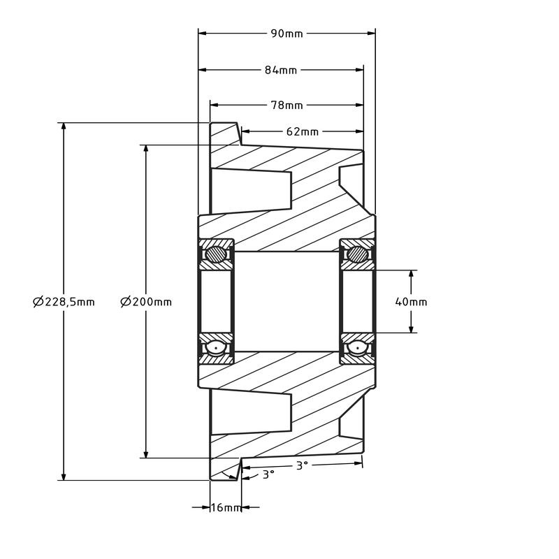 Flenswiel 200 mm - gietijzer - 3000 kg