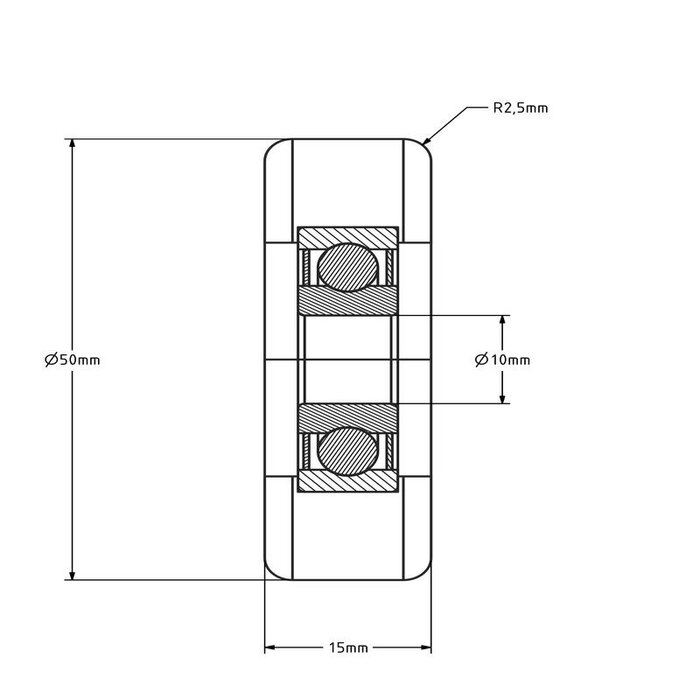 Geleiderol 50x15 mm - polyurethaan - 100 kg