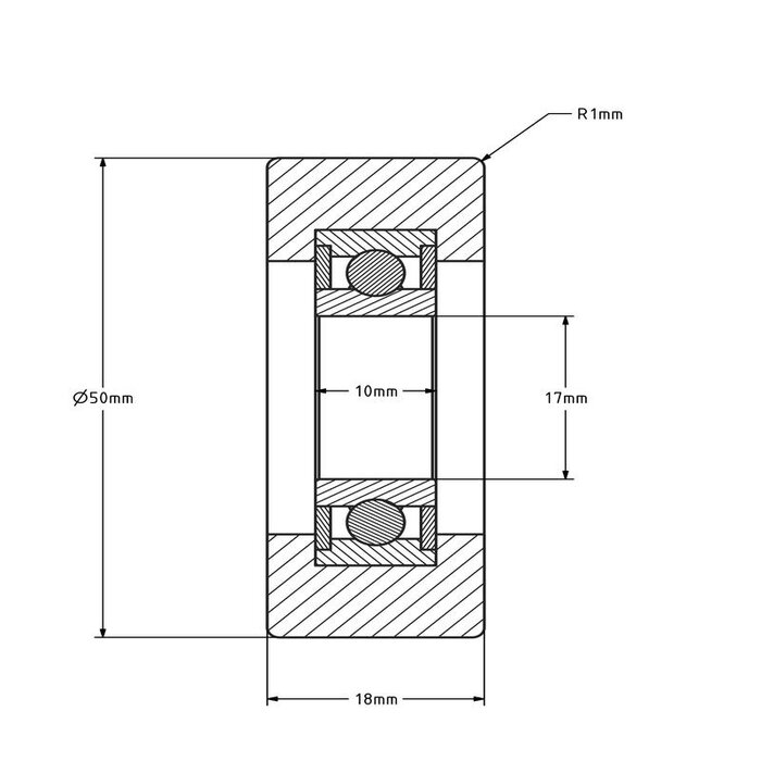 Geleiderol 50x18 mm - polyurethaan - 100 kg