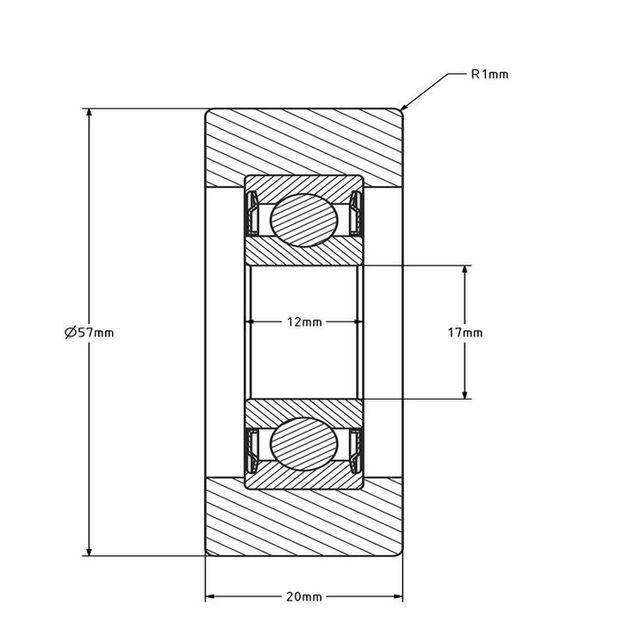 Geleiderol 57x20 mm - polyurethaan - 135 kg