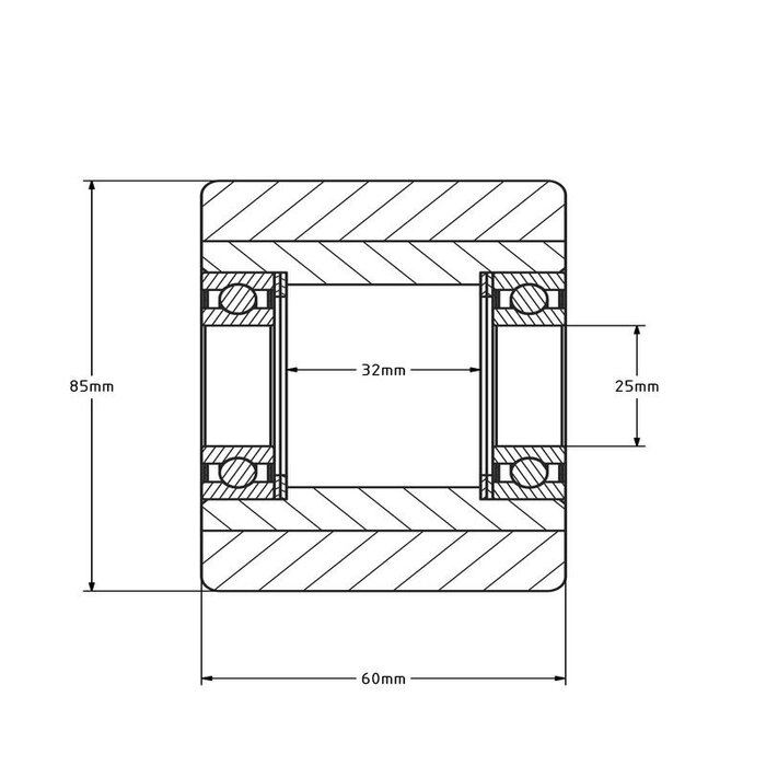 PU palletrol 85x60 mm - kogellager - 450 kg