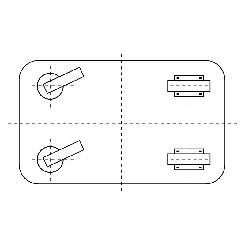 2 zwenkwielen / 2 bokwielen
