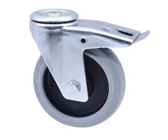 Elastisch rubber zwenkwiel met rem 125 mm - 220 kg